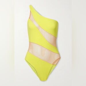Norma Kamali Yellow One-Shoulder Swim One Piece
